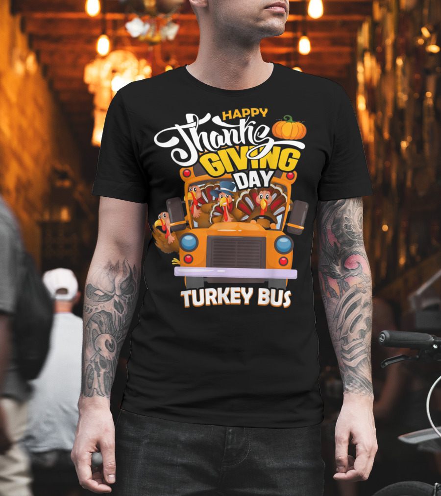 Happy Thanksgiving Day Turkey Bus T-Shirt