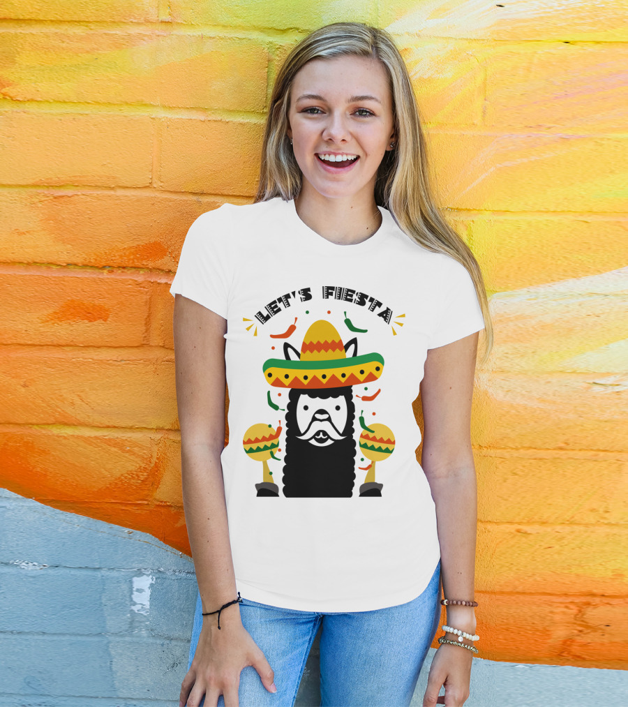 Funny Llama Let's Fiesta Sombrero And Maracas Party T-Shirt