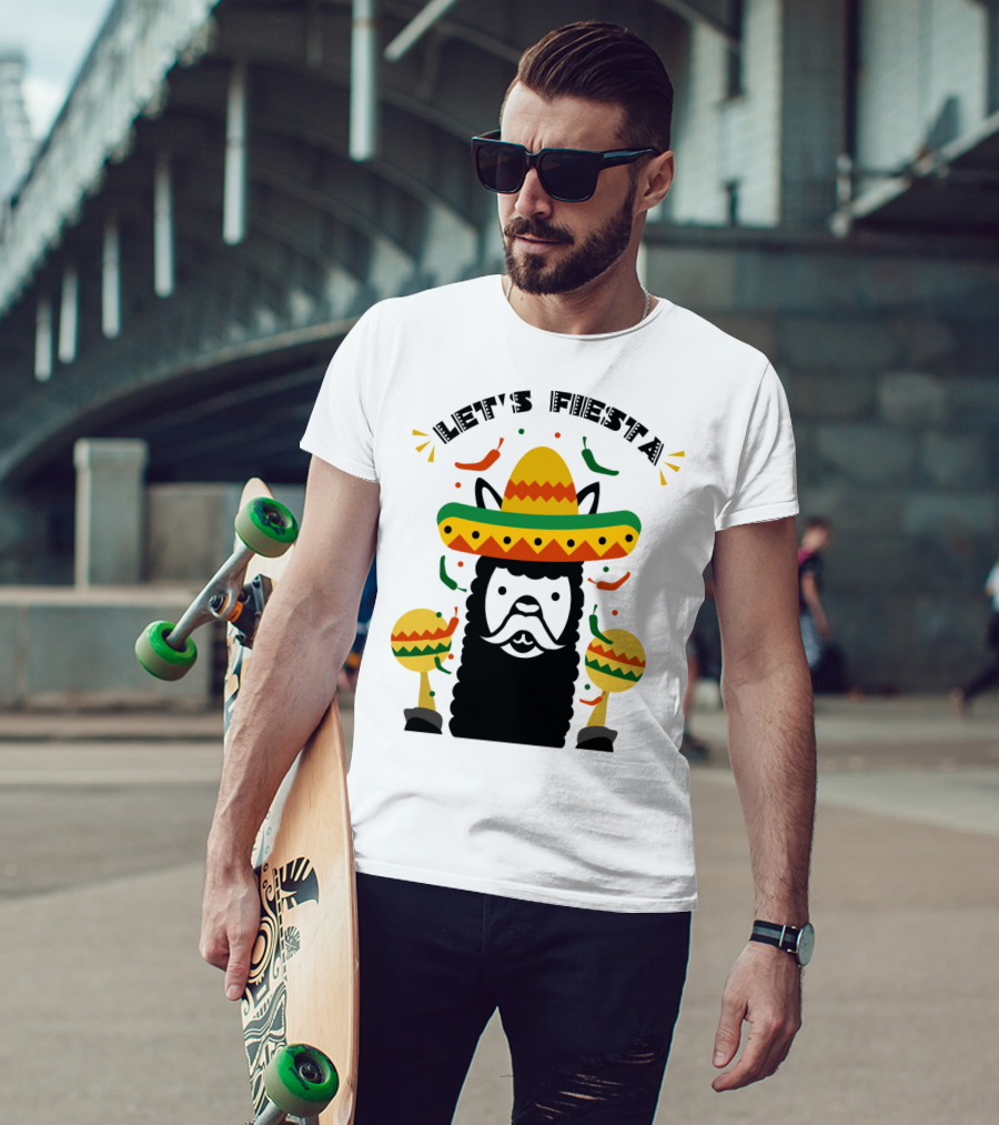 Funny Llama Let's Fiesta Sombrero And Maracas Party T-Shirt