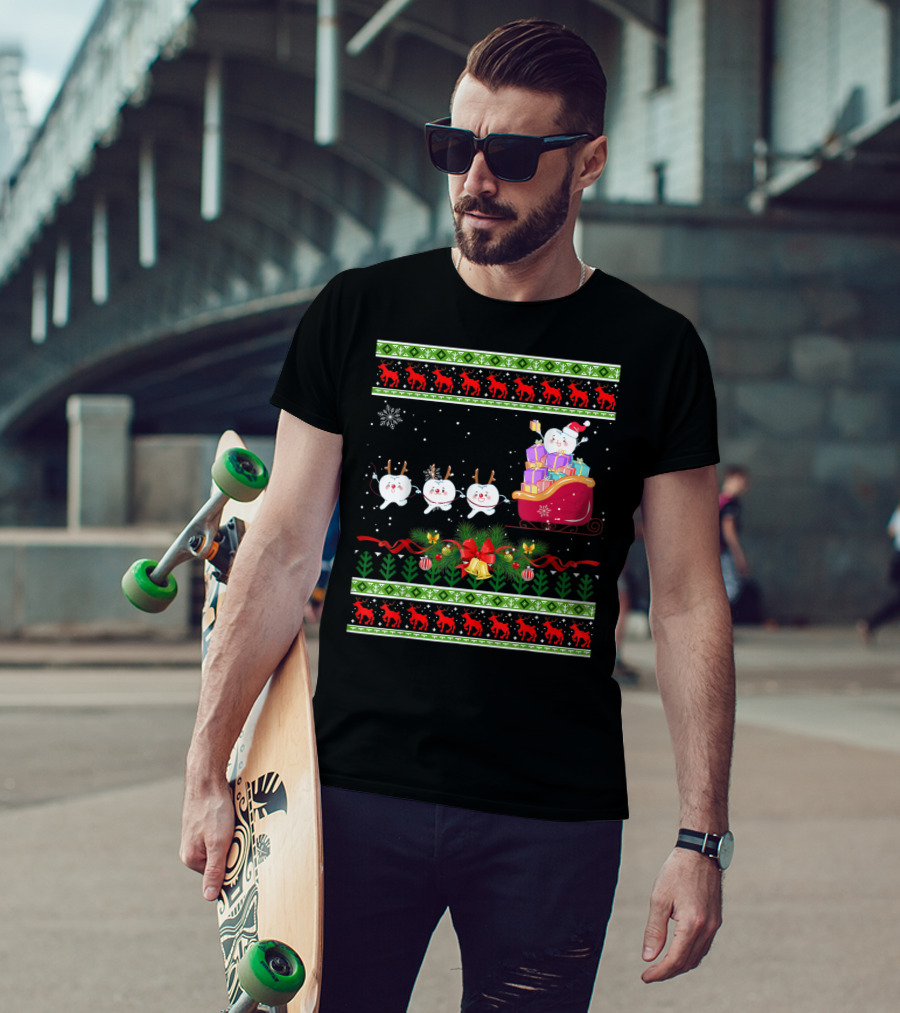 Funny Christmas Tree Dental Snowmen In Santa's Sleigh T-Shirt