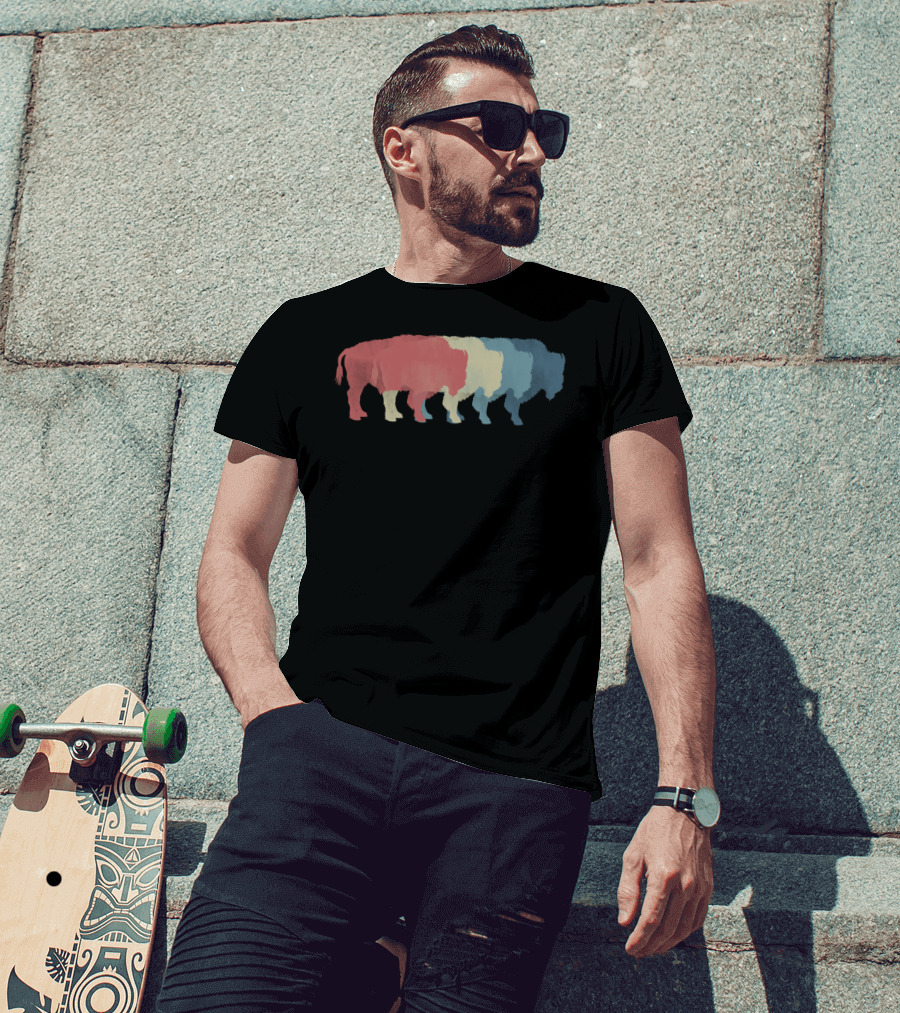 Save Buffalo Bison Colorful Silhouette Graphic 365 T-Shirt