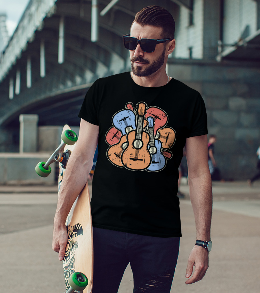 Colorful Guitars And Ukuleles Funny Guitarist Musician T-Shirt