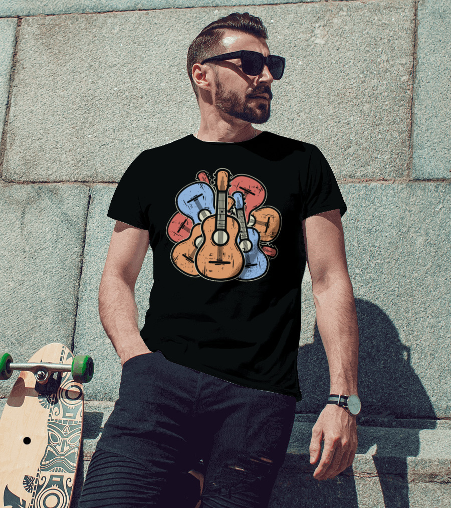 Colorful Guitars And Ukuleles Funny Guitarist Musician T-Shirt