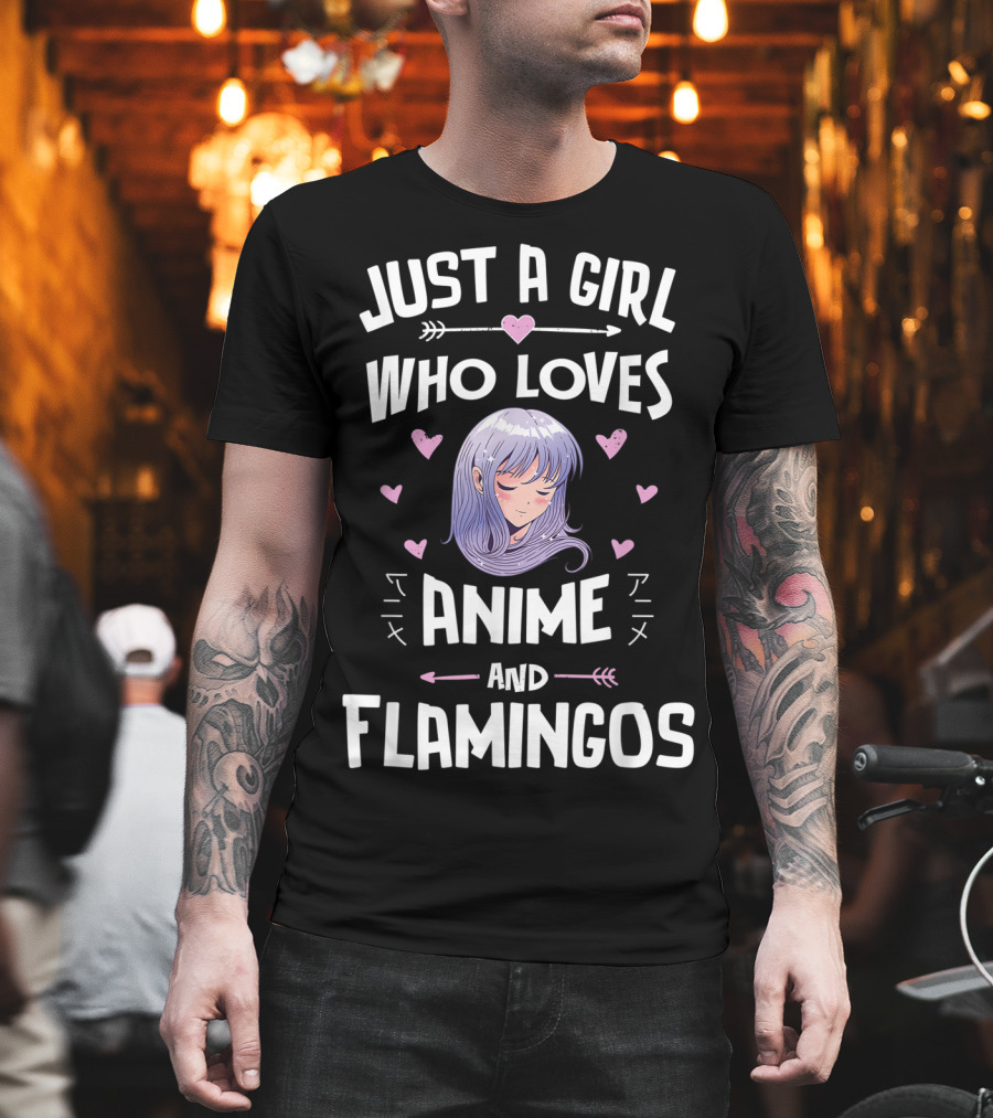 Just A Girl Who Loves Anime and Flamingos Anime Flamingo Heart T-Shirt