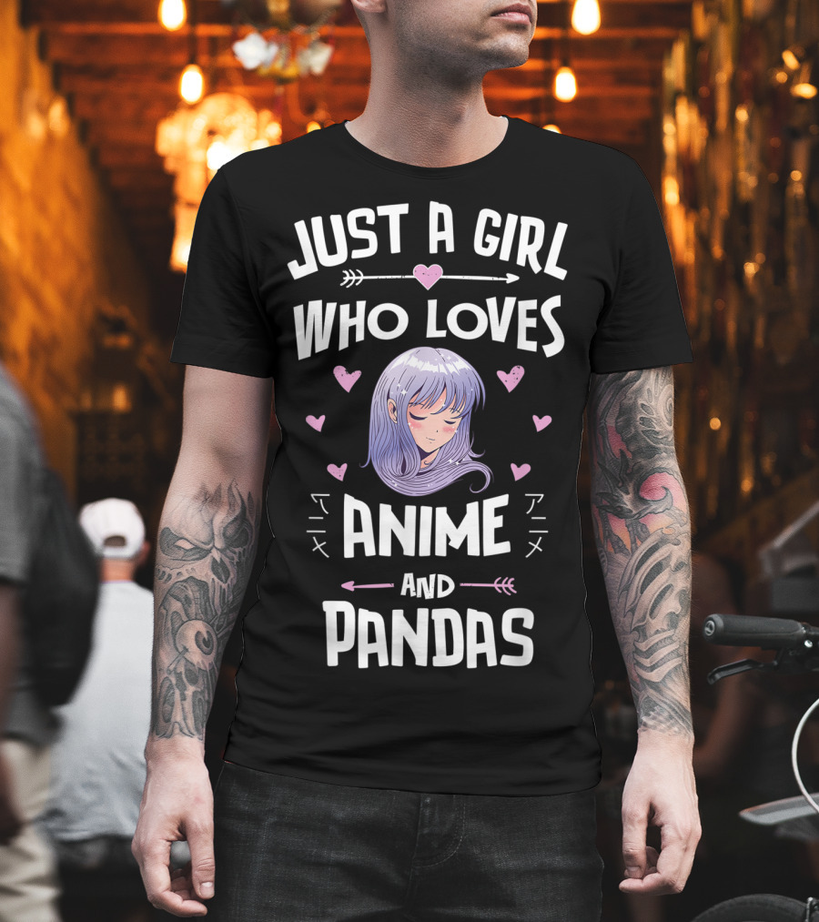 Just A Girl Who Loves Anime Pandas Manga Hearts T-Shirt