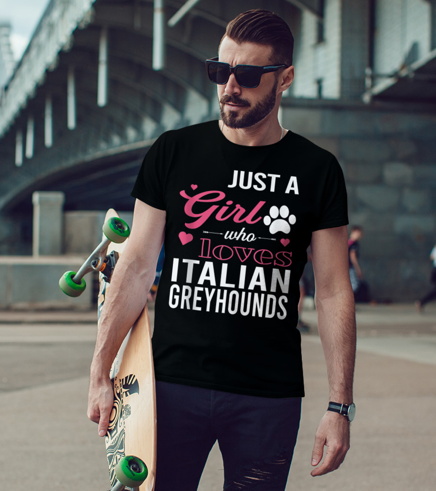 Just A Girl Who Loves Italian Greyhounds Paw Print Hearts T-Shirt