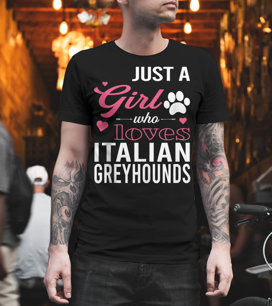 Just a Girl Who Loves Italian Greyhounds Paw Print Hearts T-Shirt