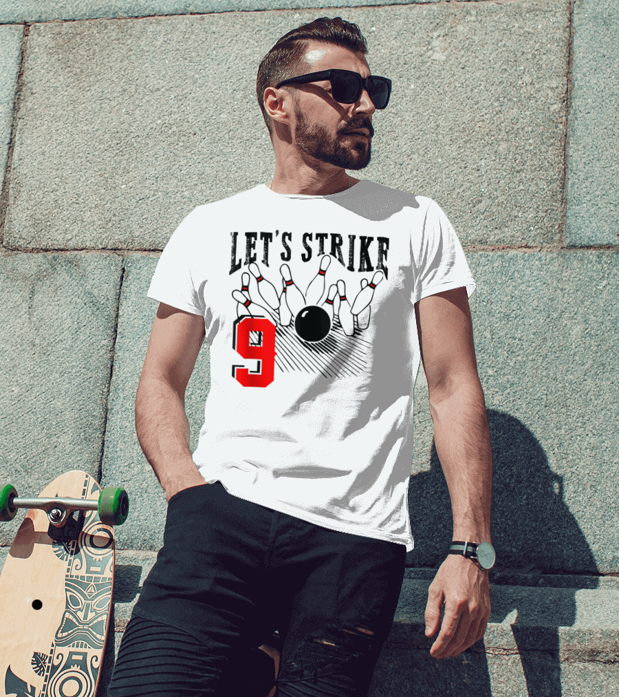 Let's Strike 9 Bowling Birthday Bowler T-Shirt