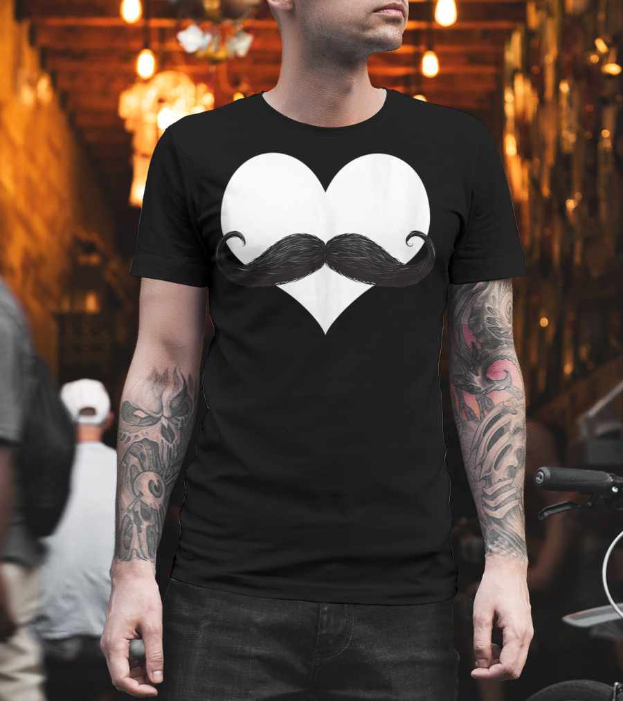 Mens Funny Mustache Heart Valentines Day T-Shirt