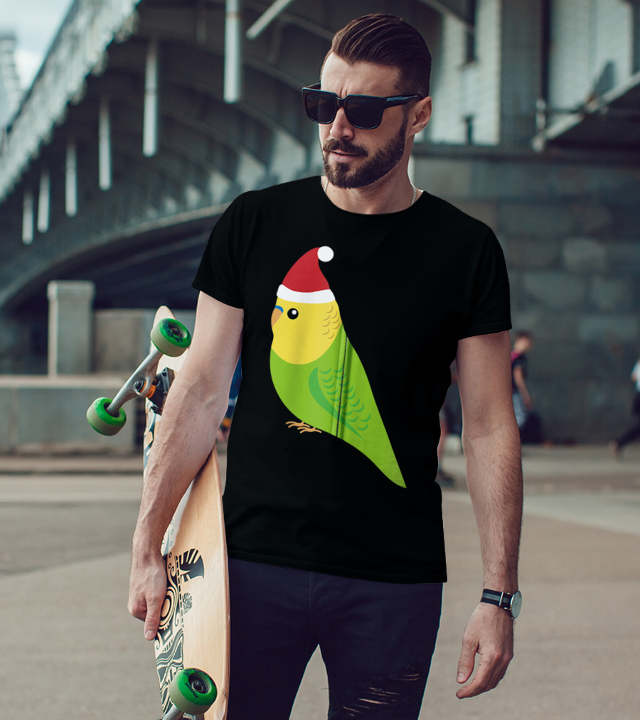 Parakeet Christmas Cute Budgie Bird Santa Hat T-Shirt