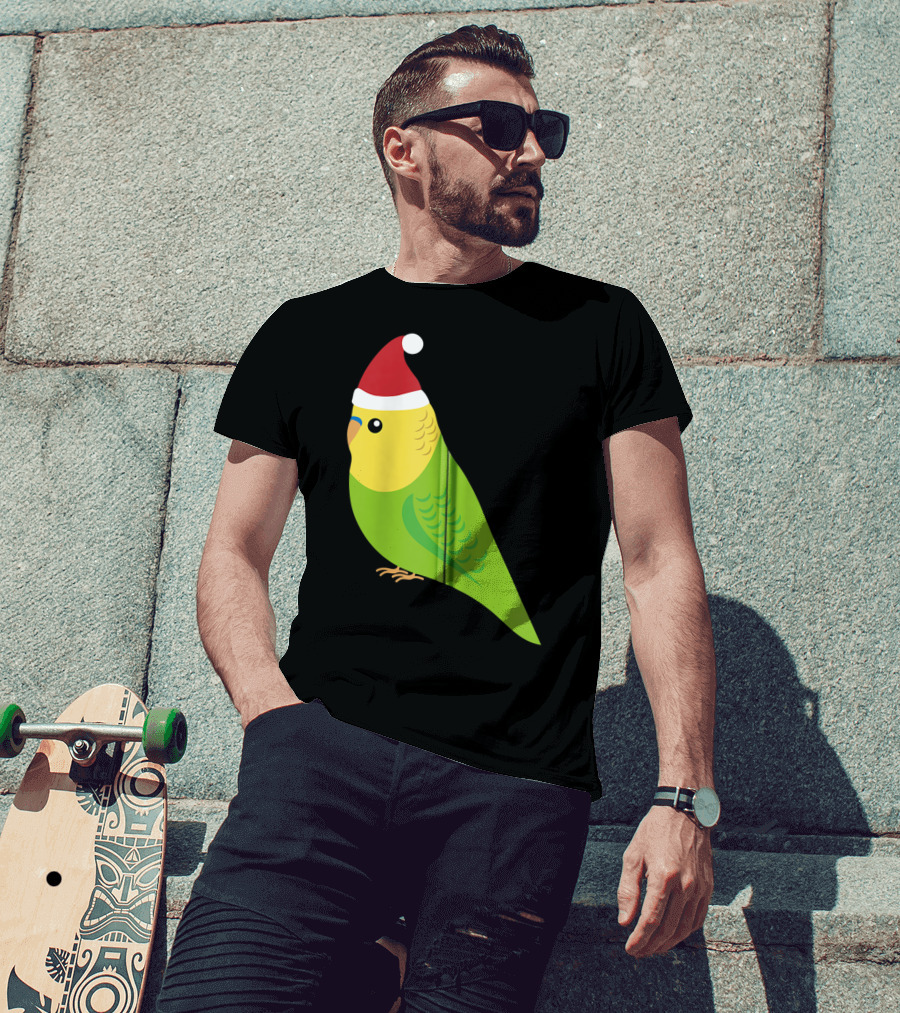 Parakeet Christmas Cute Budgie Bird Santa Hat T-Shirt