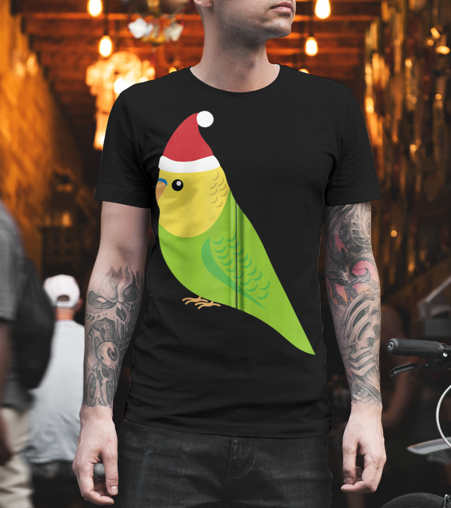 Parakeet Christmas Cute Budgie Bird Santa Hat T-Shirt