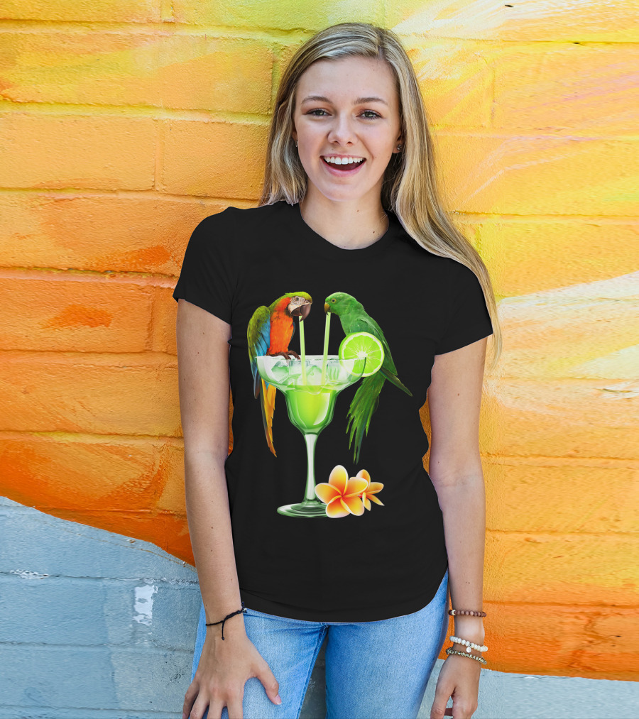 Parrots Enjoying Margaritas With Lime On Tropical Summer Vacation T-Shirt