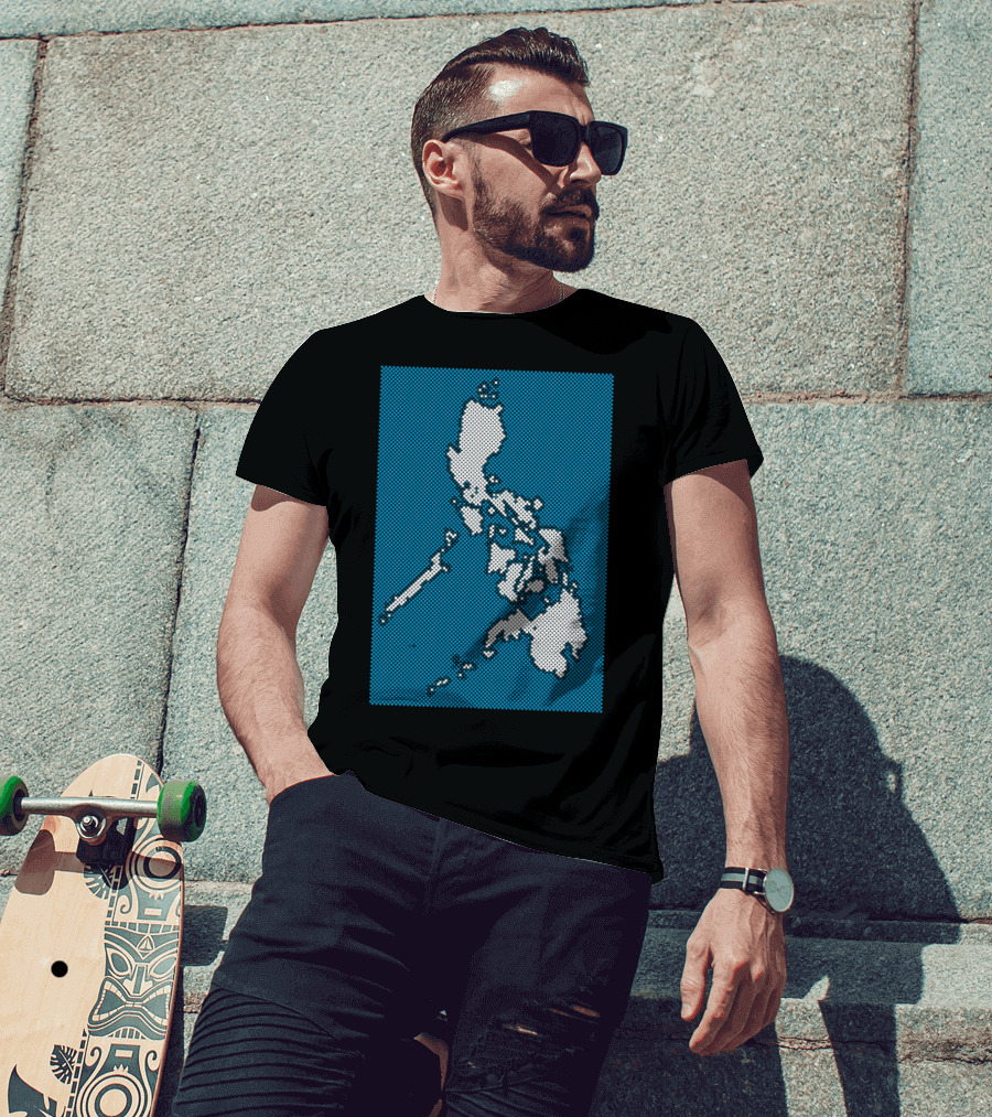 Philippines Map Halftone Blue Background T-Shirt