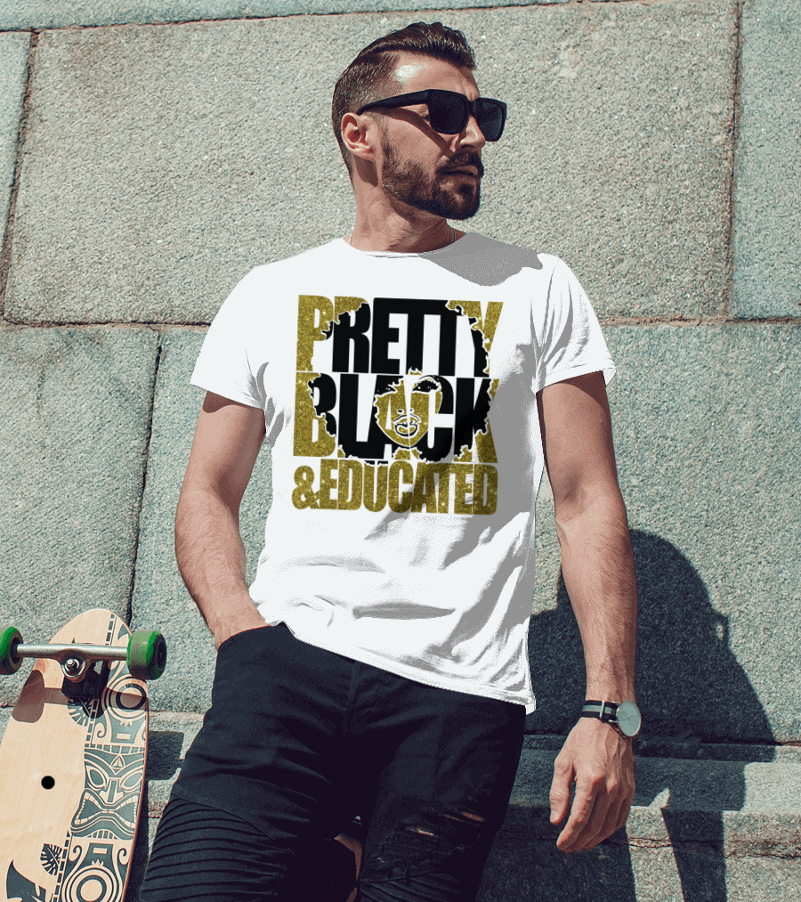 Pretty Black And Educated Queen African Gold Glitters T-Shirt