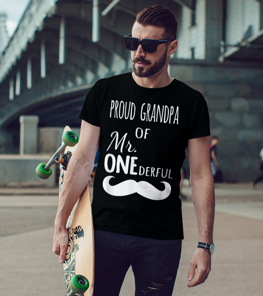 Proud Grandpa Of Mr Onederful Mustache Celebratory Family T-Shirt