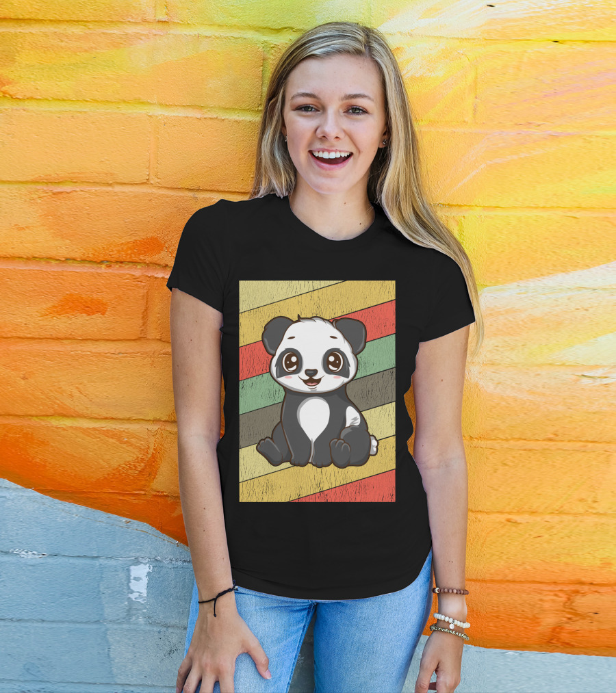 Retro Kawaii Panda Bear Vintage Stripe T-Shirt