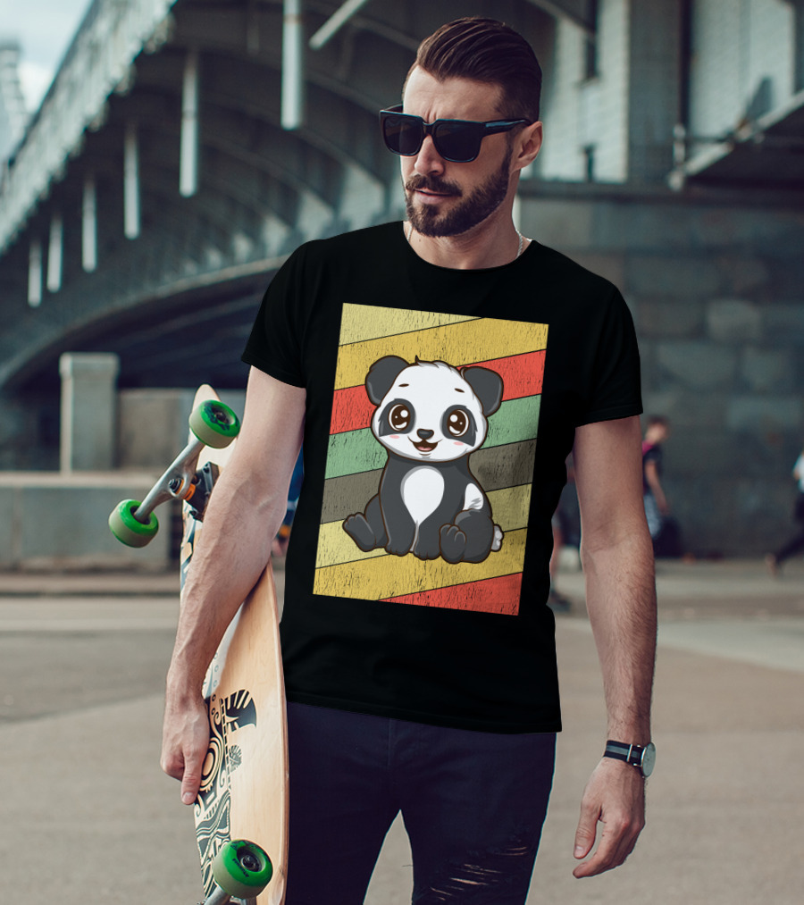 Retro Kawaii Panda Bear Vintage Stripe T-Shirt