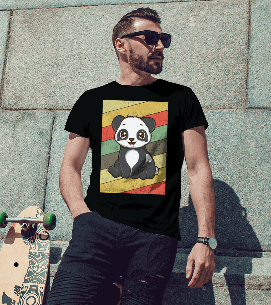 Retro Kawaii Panda Bear Vintage Stripe T-Shirt