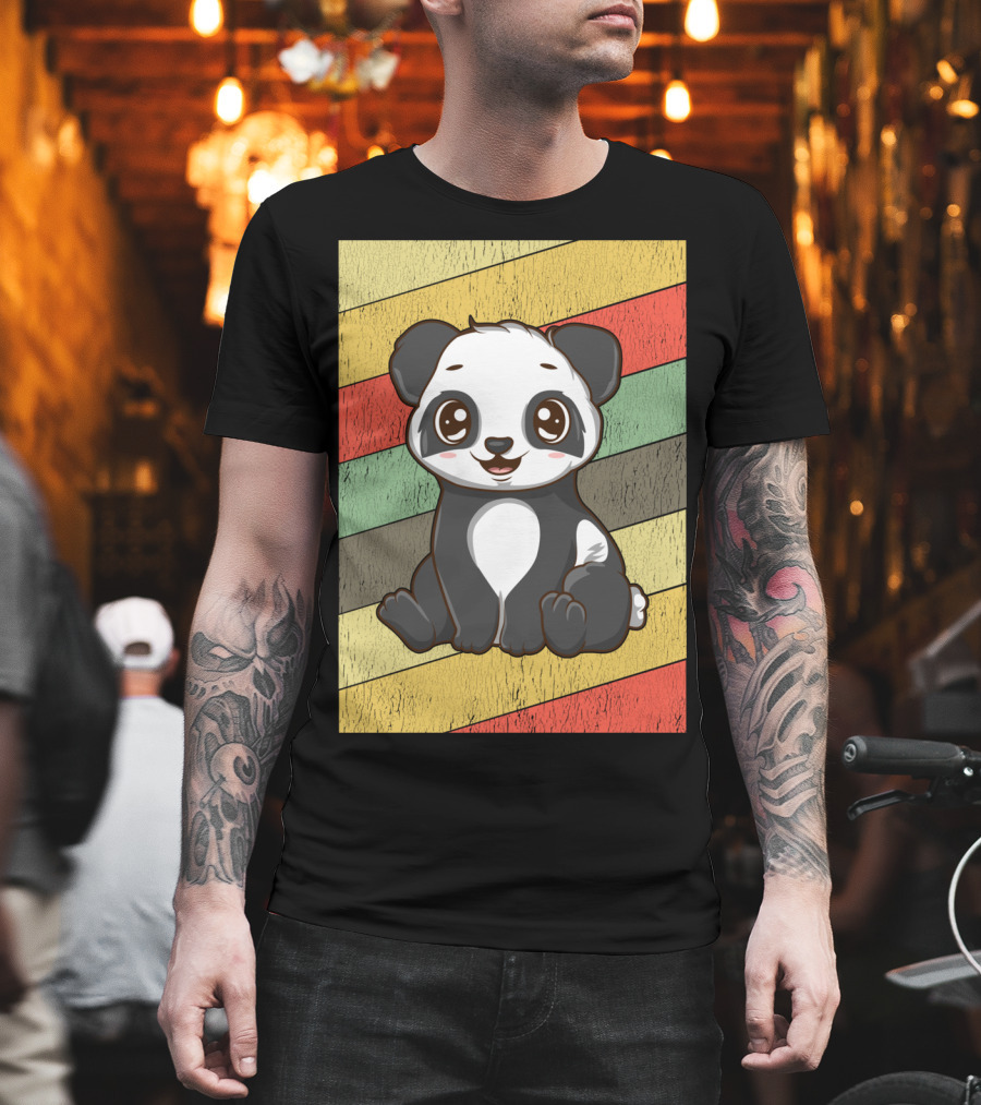 Retro Kawaii Panda Bear Vintage Stripe T-Shirt