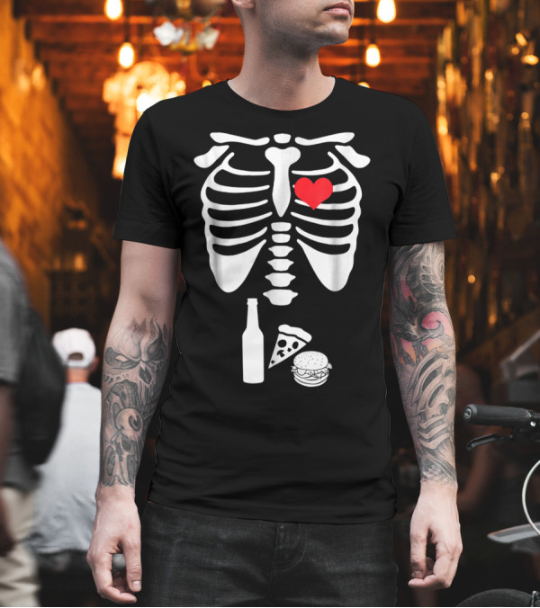 Halloween Skeleton Heart Rib Cage X-Ray Beer Pizza Hamburger T-Shirt Halloween Skeleton Heart Rib Cage X-Ray Beer Pizza Hamburger T-Shirt