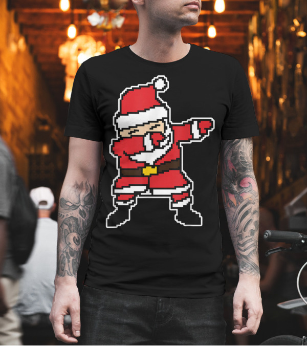 Funny Fat Dabbing Santa Pixel Art Style Christmas T-Shirt Funny Fat Dabbing Santa Pixel Art Style Christmas T-Shirt