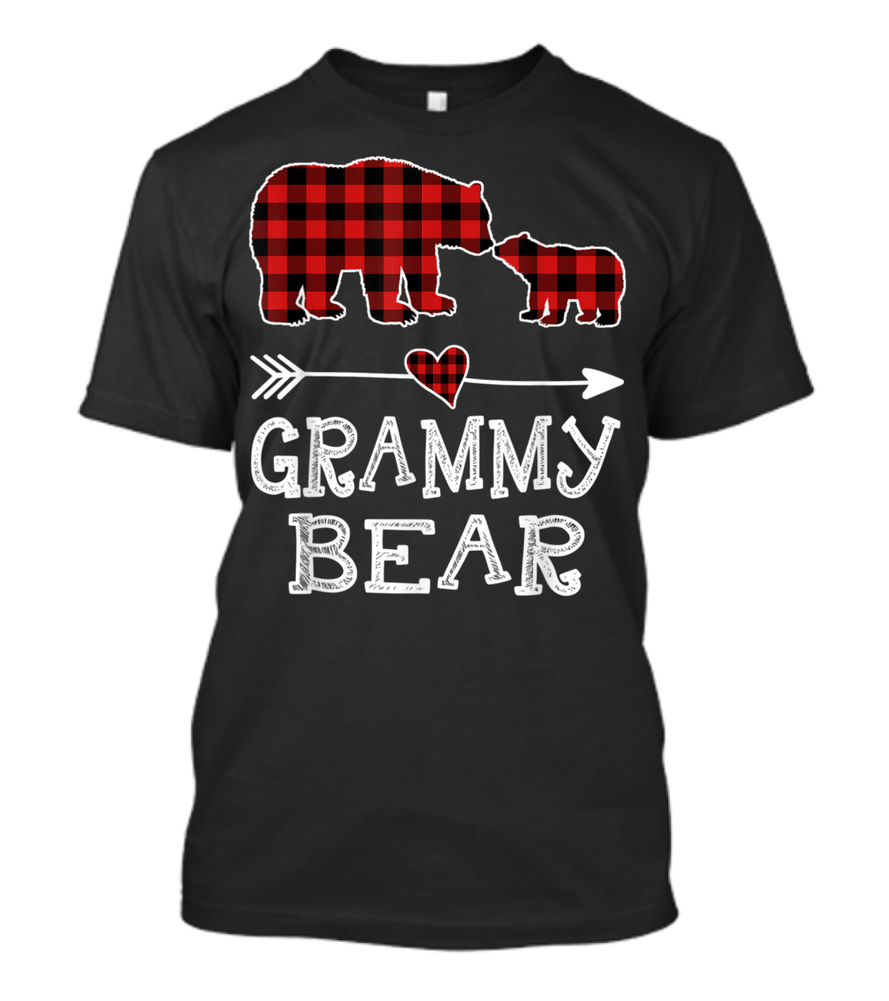 Grammy Bear Buffalo Plaid Christmas Bear Family Hearts T-Shirt