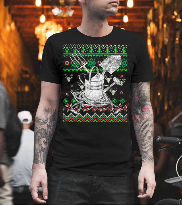 Ugly Christmas Gardening Watering Can and Tools Festive T-Shirt Ugly Christmas Gardening Watering Can and Tools Festive T-Shirt