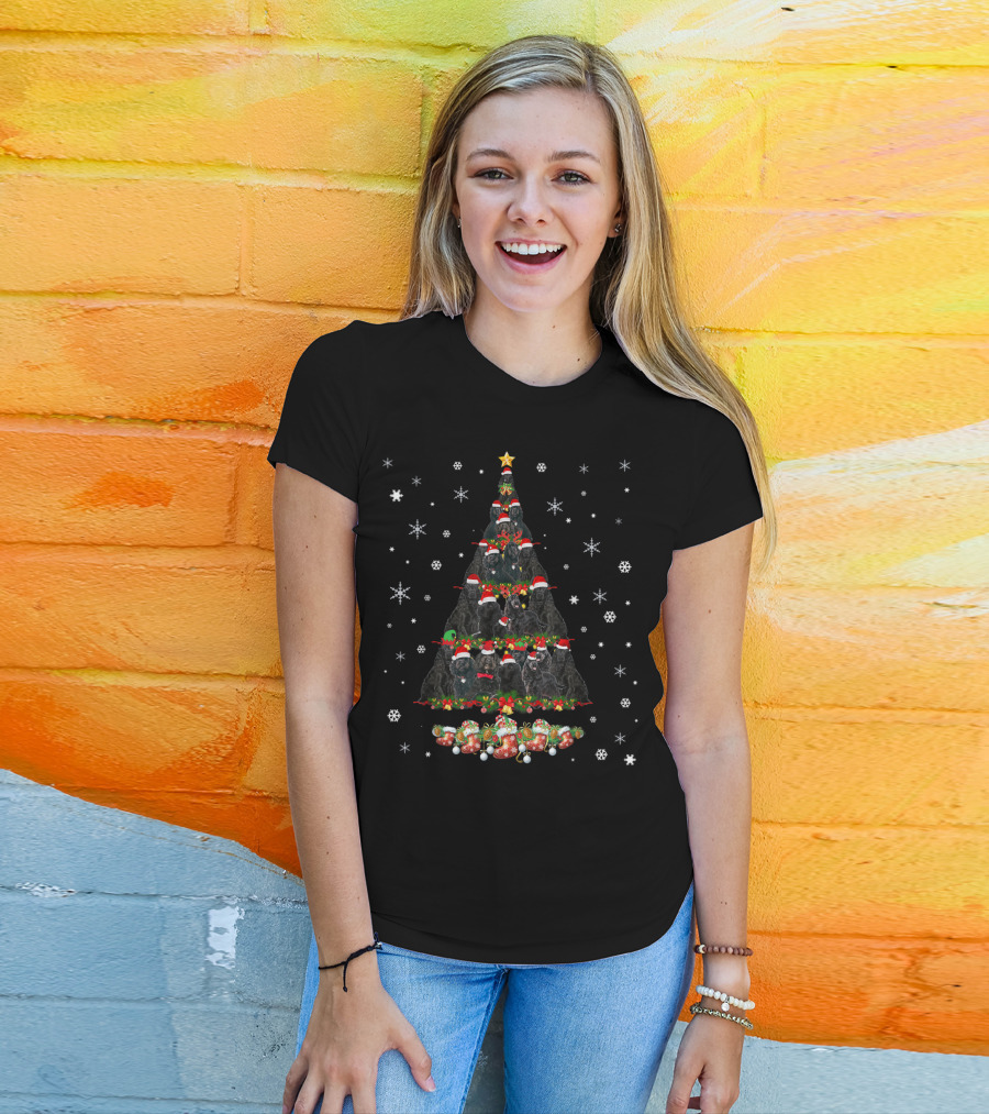 Cute Black Cockapoo Dog Christmas Tree Santa Hats Snowflakes T-Shirt