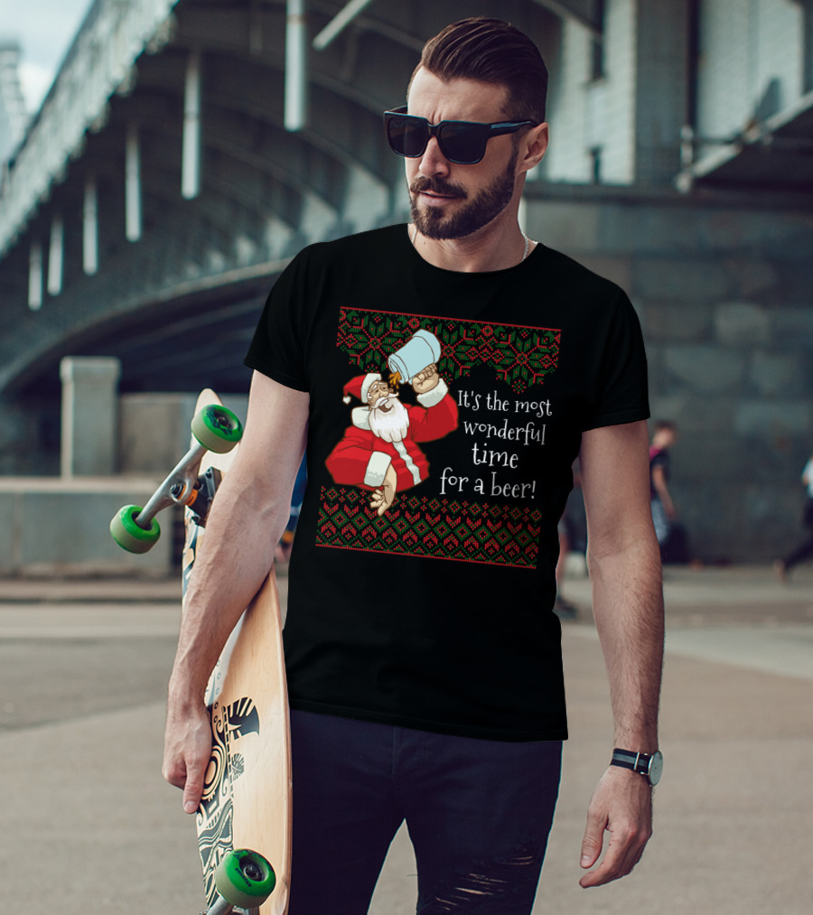 Funny Christmas It's The Most Wonderful Time For A Beer Santa T-Shirt
