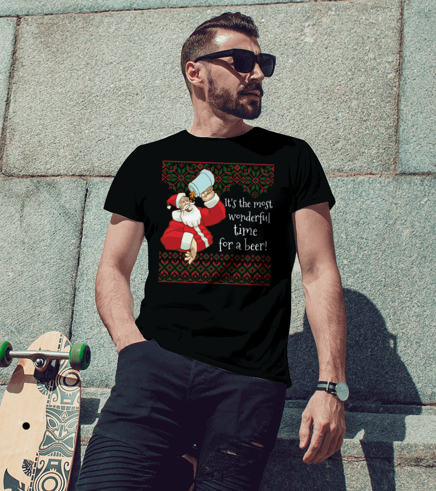 Funny Christmas It's The Most Wonderful Time For A Beer Santa T-Shirt