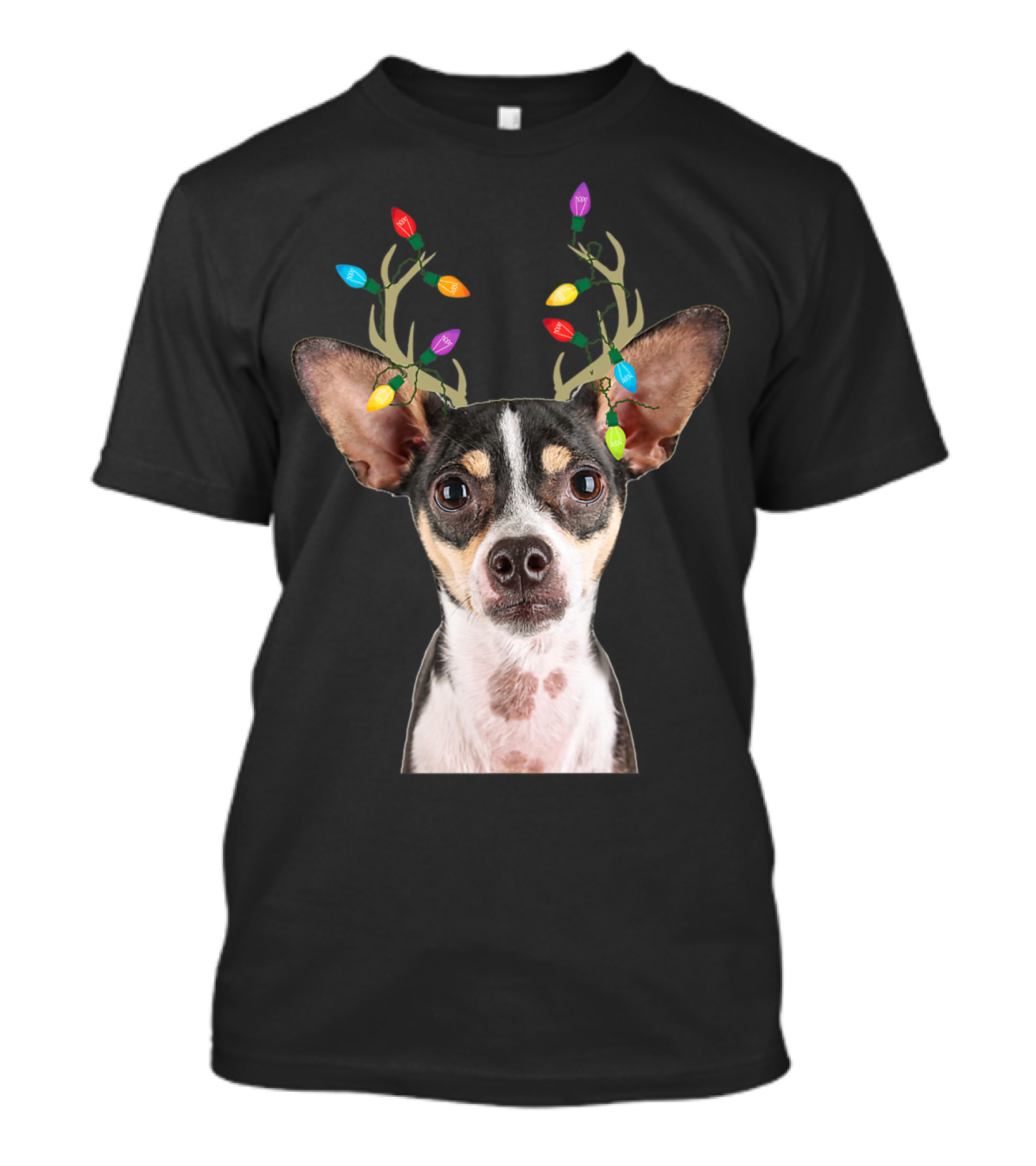 Rat Terrier Reindeer Lights Christmas Dog T-Shirt