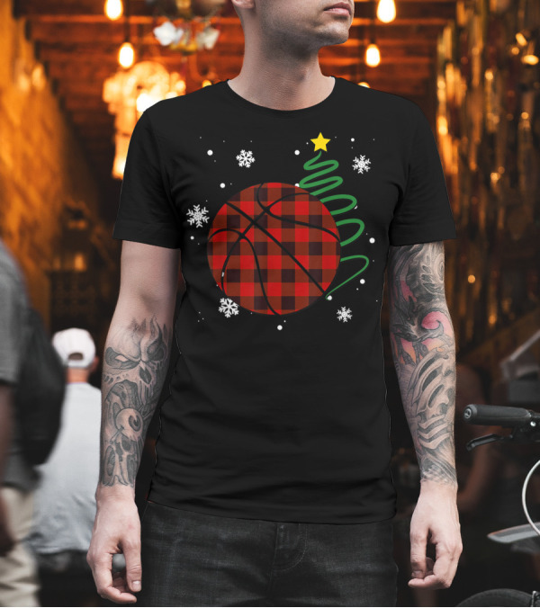 Red Plaid Buffalo Check Basketball Christmas Snowflakes T-Shirt Red Plaid Buffalo Check Basketball Christmas Snowflakes T-Shirt