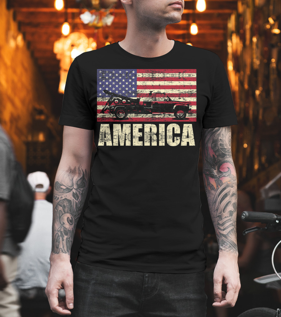 America Tow Truck Patriotic Pickup Flag T-Shirt