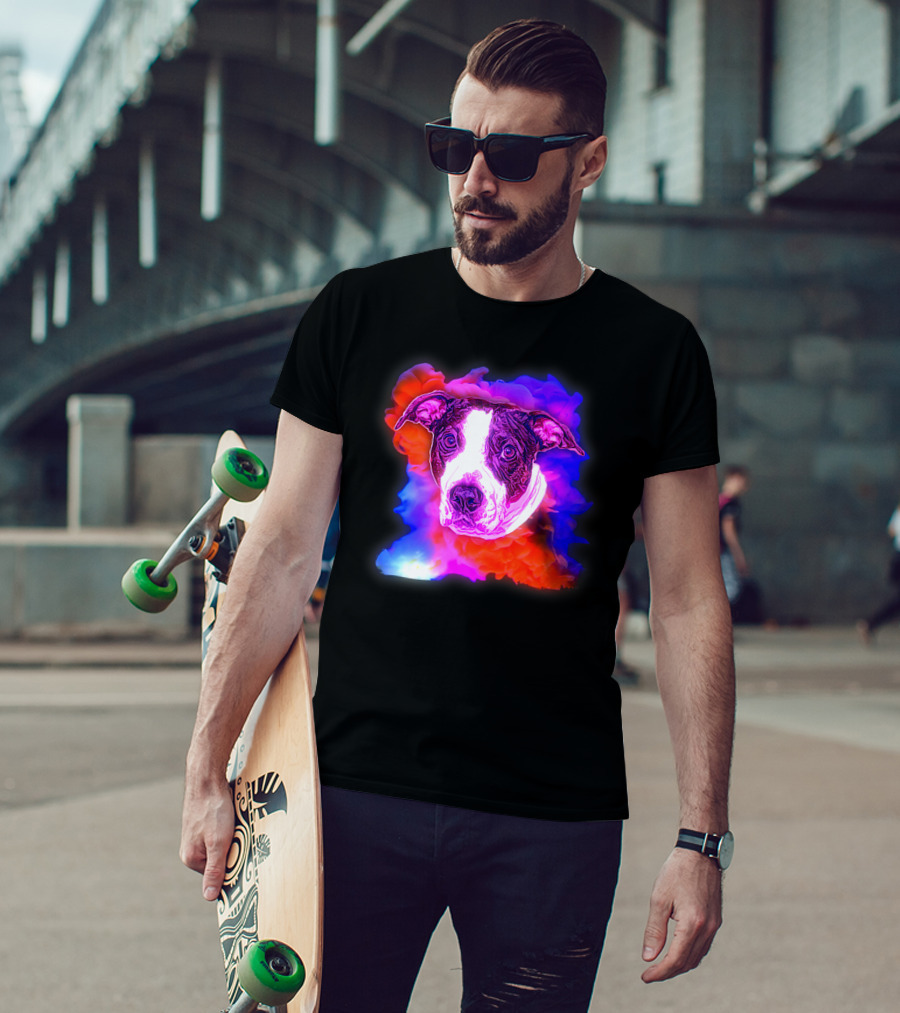 Trippy Animated Augmented Reality Dog With Vivid Colorful Background T-Shirt