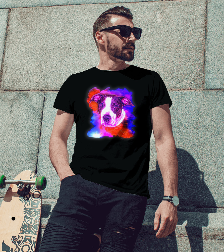 Trippy Animated Augmented Reality Dog With Vivid Colorful Background T-Shirt
