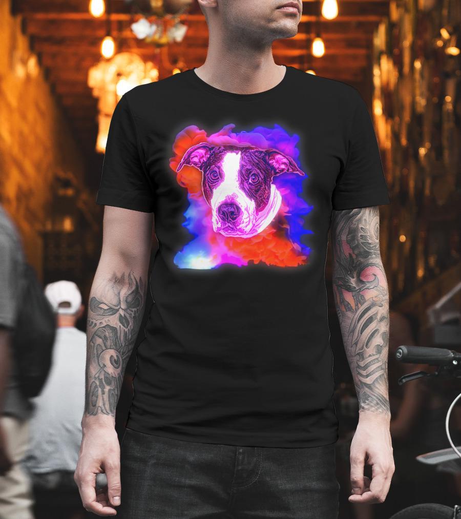 Trippy Animated Augmented Reality Dog with Vivid Colorful Background T-Shirt