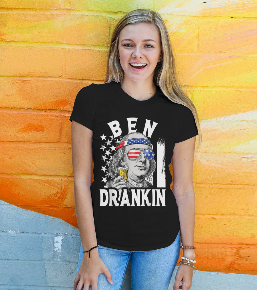 Ben Drankin Benjamin Franklin USA Beer Sunglasses American Flag Headband Stars T-Shirt
