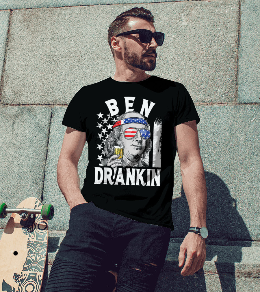 Ben Drankin Benjamin Franklin USA Beer Sunglasses American Flag Headband Stars T-Shirt