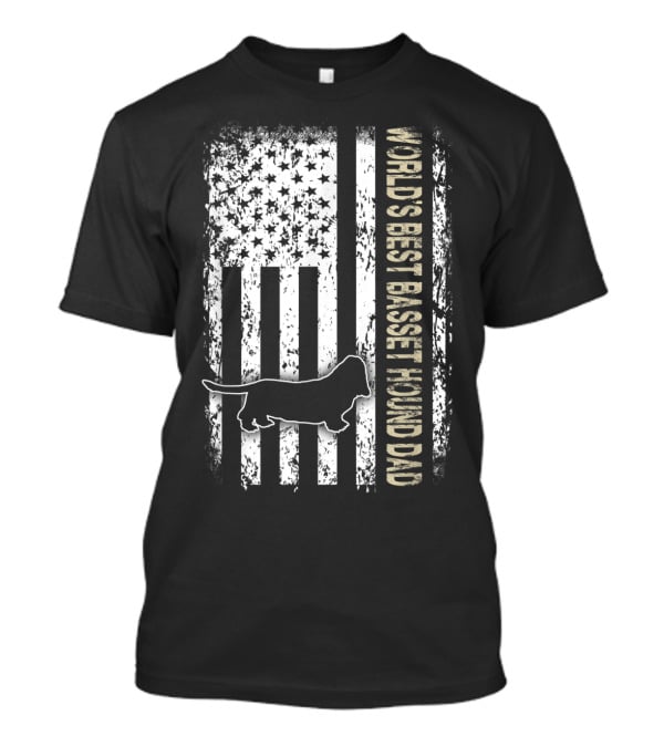 World's Best Basset Hound Dad Patriotic USA Flag T-Shirt