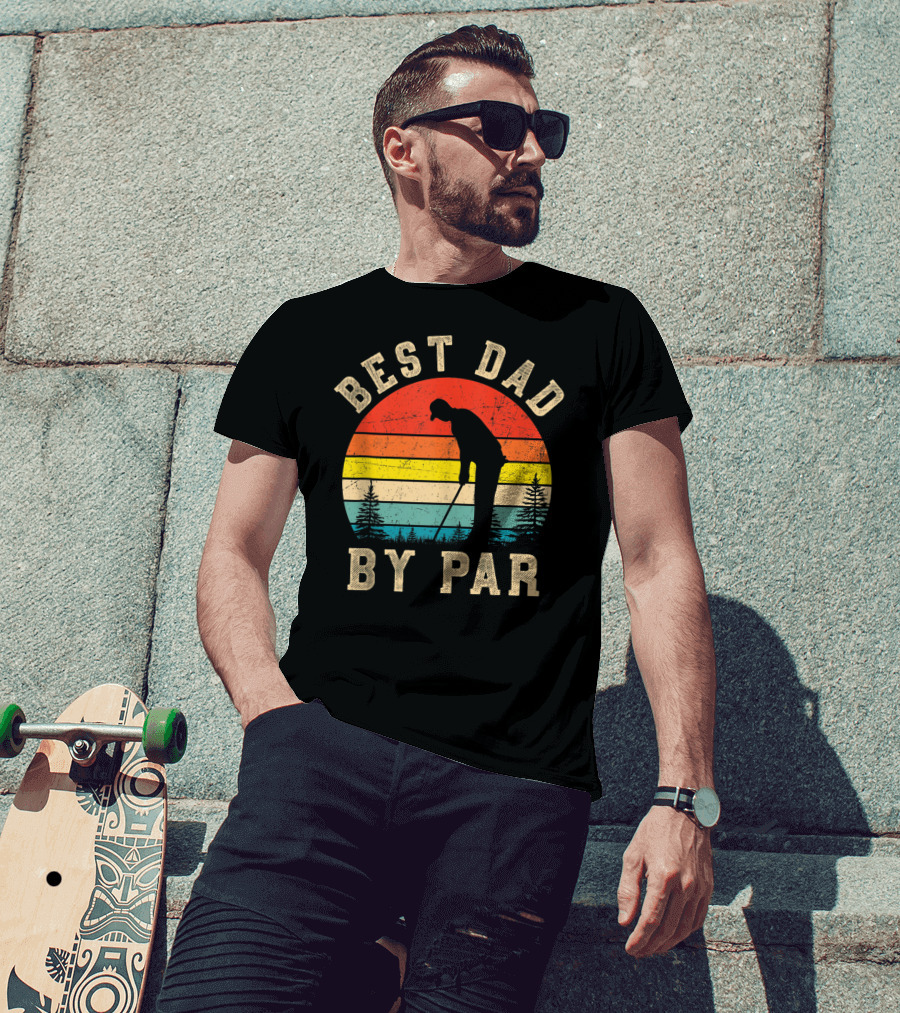 Best Dad By Par Daddy Golf Lover Golfer Retro Vintage Sunset T-Shirt