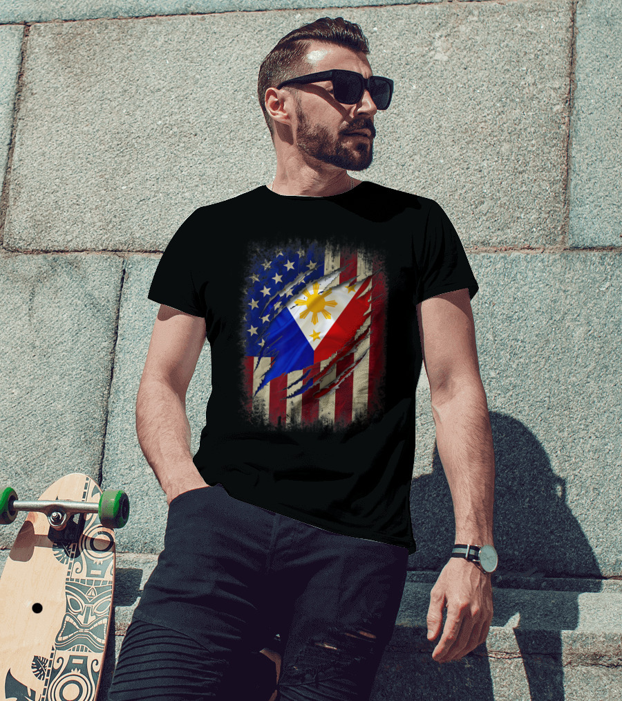 Filipino American Flag With Filipino Blood Inside T-Shirt