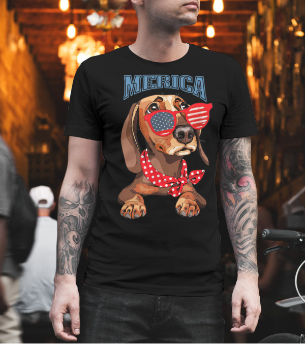Funny Dachshund Merica Red White Blue Sunglasses Bandana Patriotic 4th of July T-Shirt Funny Dachshund Merica Red White Blue Sunglasses Bandana Patriotic 4th of July T-Shirt