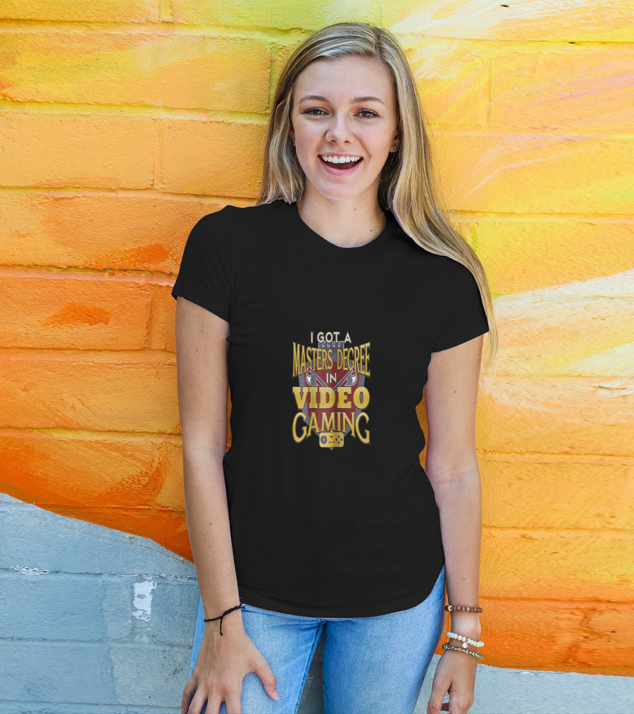 I Got A Masters Degree In Video Gaming With Game Controller Icon And Medal Ribbon Graphics T-Shirt