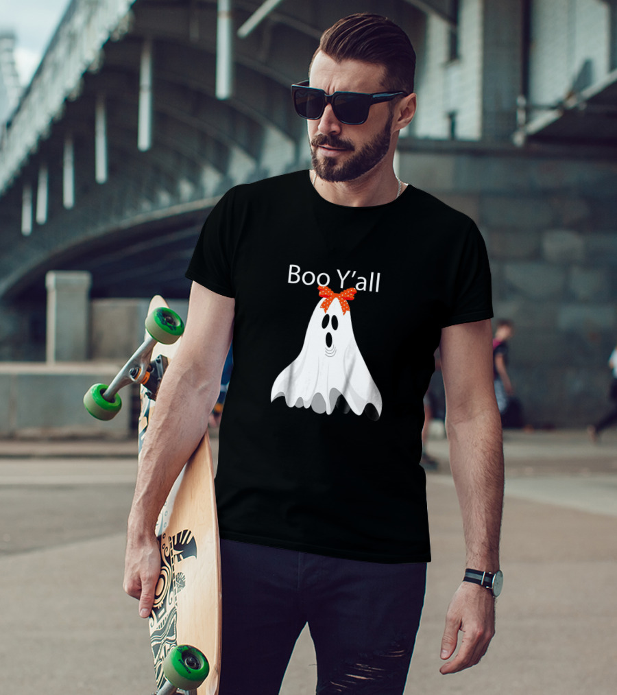 Boo Y'all Cute Halloween Southern Ghost With Bow T-Shirt