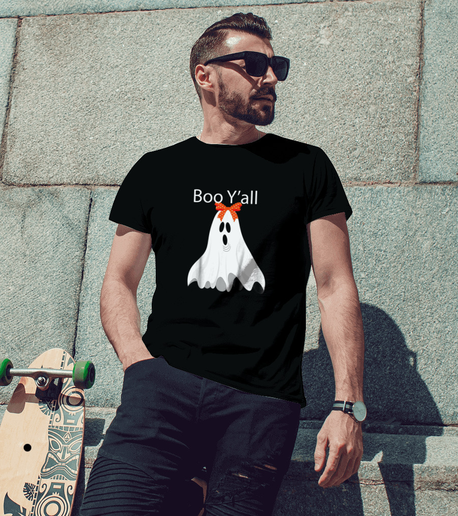 Boo Y'all Cute Halloween Southern Ghost With Bow T-Shirt