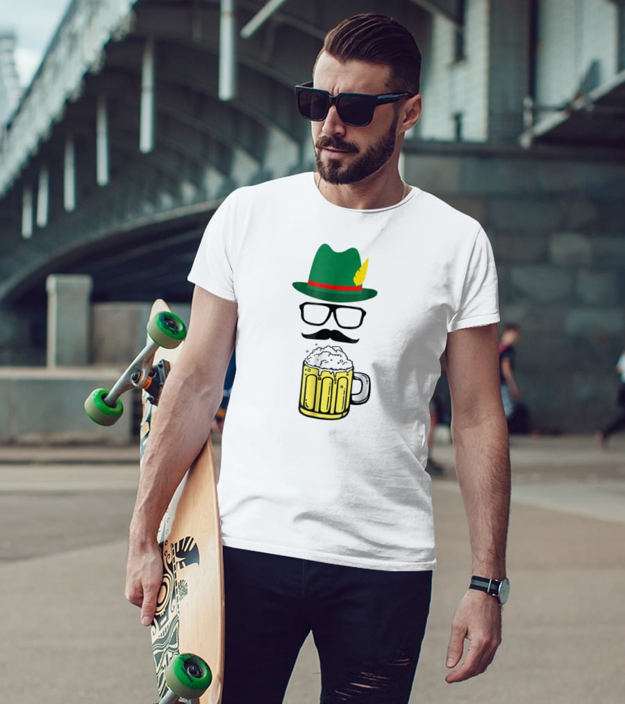 Oktoberfest Funny German Bavarian Bier Beer Prost Hat Glasses Mustache Beer Mug T-Shirt