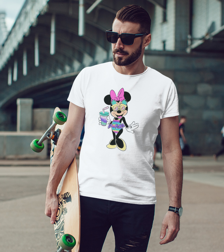 Disney Minnie Mouse Unicorn Pastel Stripes And Tropical Pineapples T-Shirt