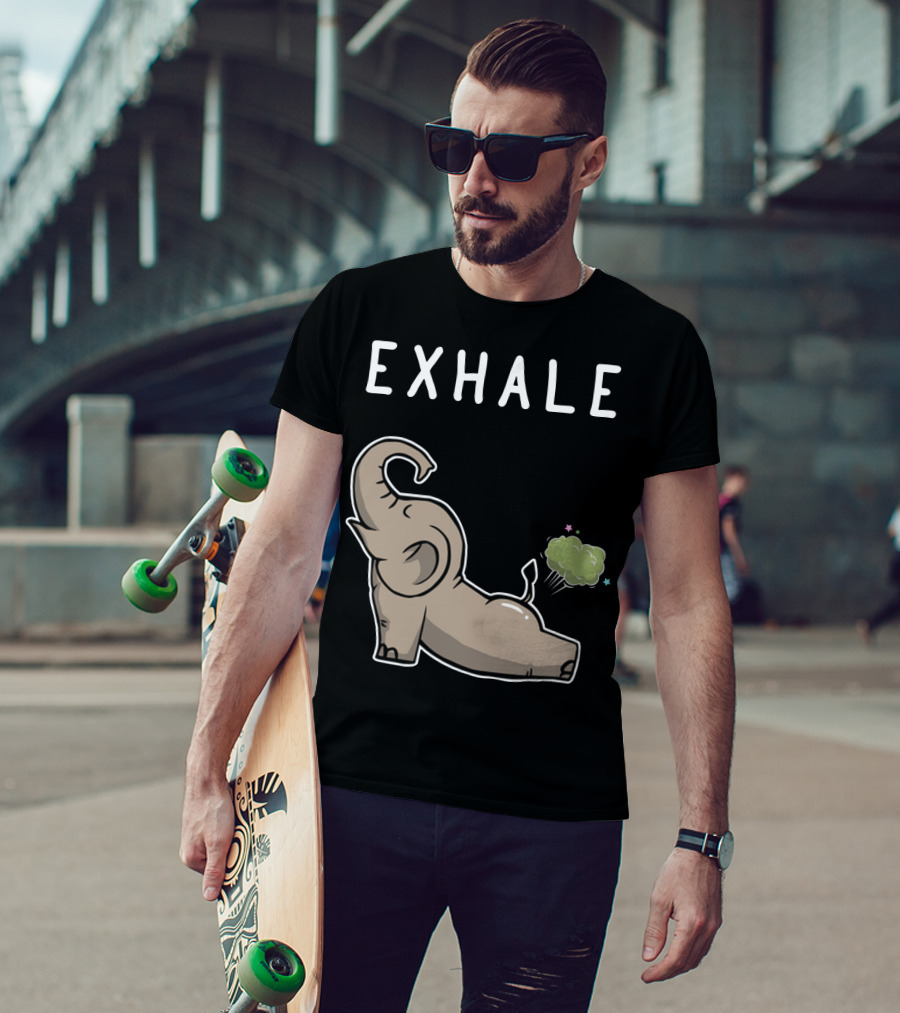 EXHALE Mens Womens Funny Elephant Lovers T-Shirt