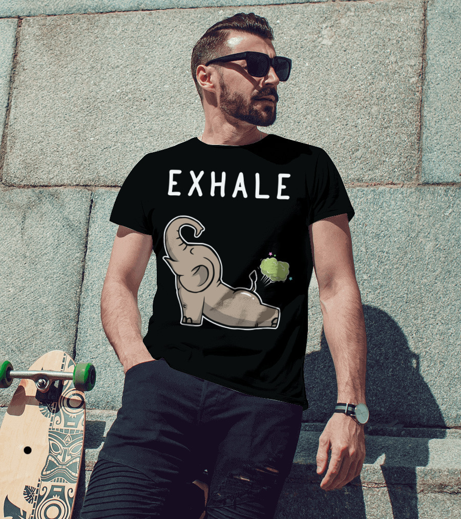 EXHALE Mens Womens Funny Elephant Lovers T-Shirt